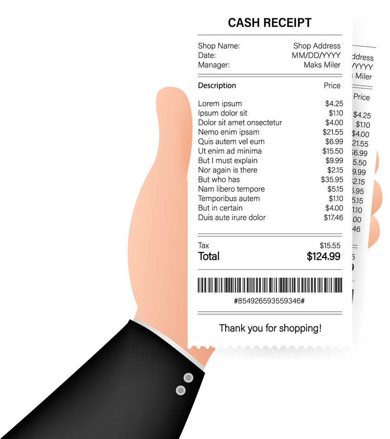 Receipt. paper financial check